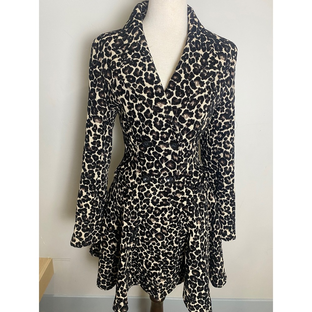 Angie Vintage 90s Y2K Leopard Print Double Breasted Corset Back Blazer Coat S/M